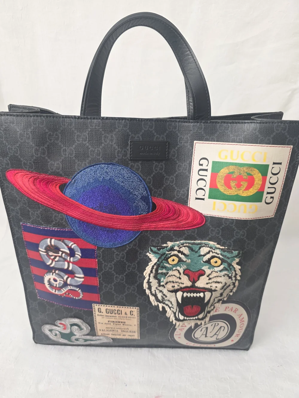 Auth Gucci GG Supreme Monogram Night Courrier Vertical Tote Bag